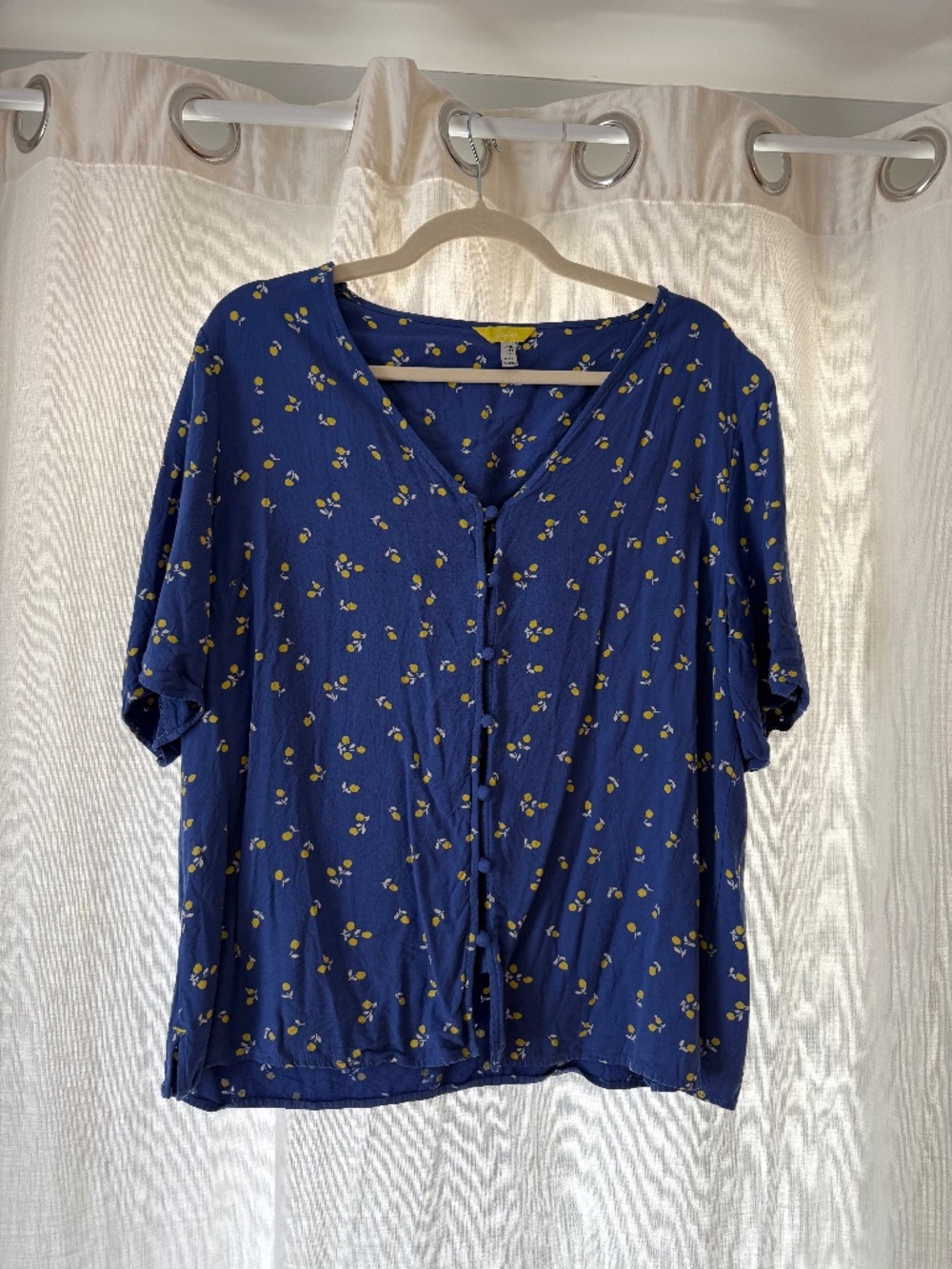 Joules Lemon Print Top in Bright Blue Short Sleeve